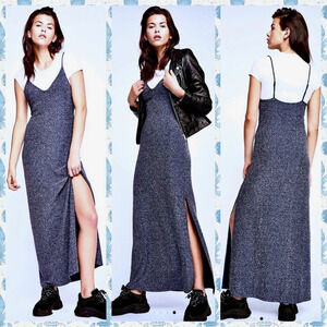 Free People Lola Maxi Slip Dress Navy Silver Glitter Romantic Fairy Festival